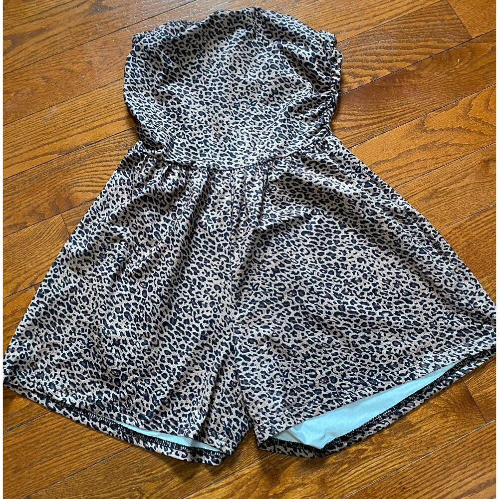 Unbranded Strapless Romper Shorts Leopard Print Size Small Tan/Black NWOT